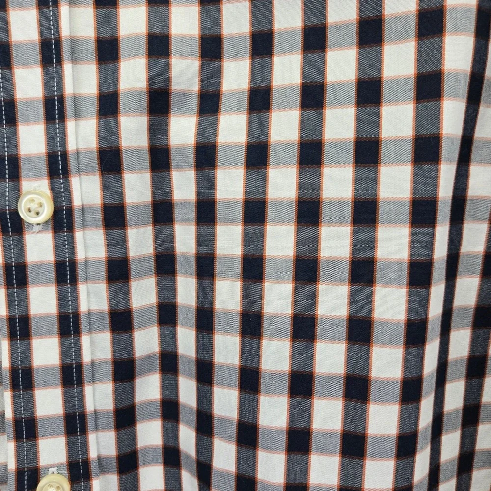 Banana Republic Mens Tailored Slim Fit Non-Iron Gingham Shirt Large Navy‎ Orange